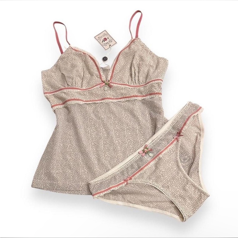 Women's Cream and Pink Intimate Set